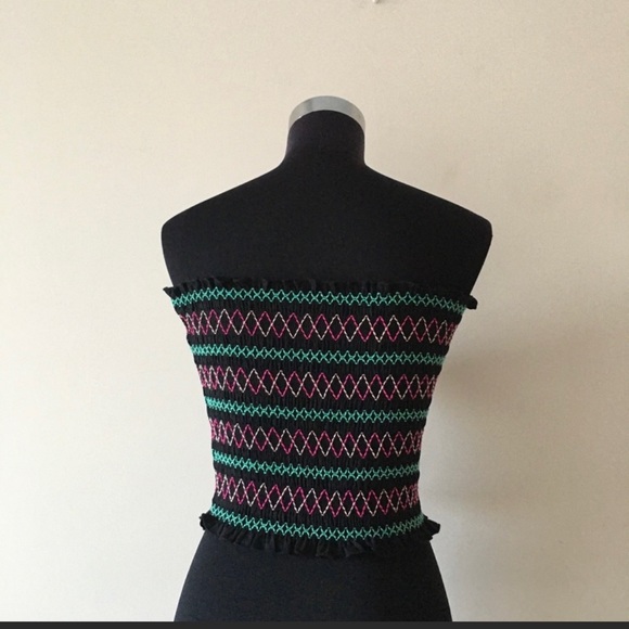 Black  Multicolor Striped Smocked Top - Picture 5 of 6